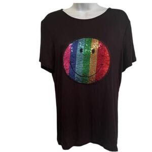 MELISSA MASSE RARE Black Designer Sequins T-Shirt Women’s Size L NWOT